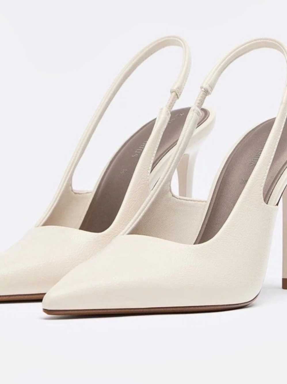 Stradivarius Ecru Pointed-Toe Slingback Heels Size 8 New
